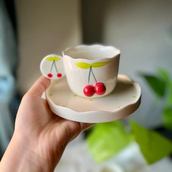 Ceramic Cup with Saucer Cherry