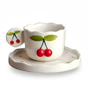 Ceramic Cup with Saucer Cherry
