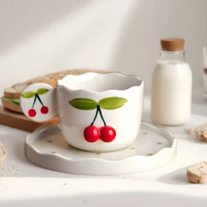 Ceramic Cup with Saucer Cherry