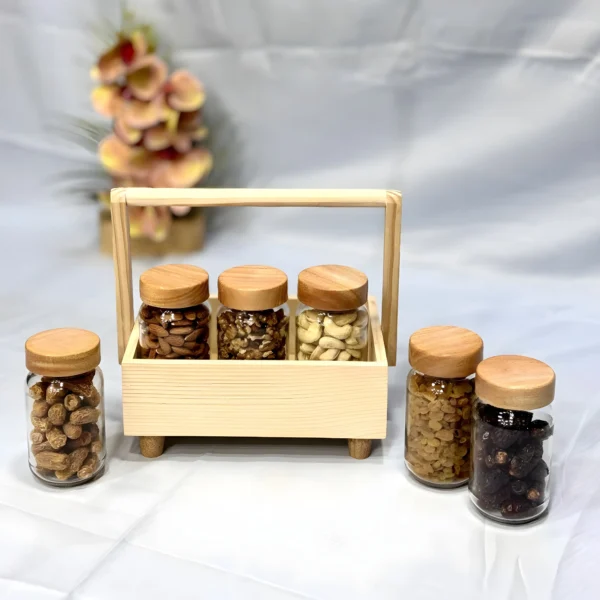 Wooden Jar Tray with 6 pcs Glass Jar