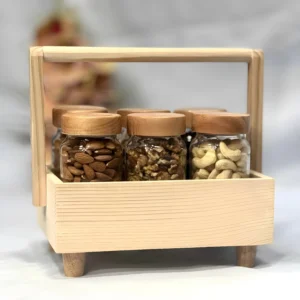 Wooden Jar Tray with 6 pcs Glass Jar