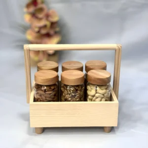 Wooden Jar Tray with 6 pcs Glass Jar