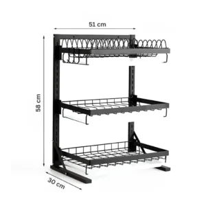 3-Tier Black Carbon Steel Dish Drying Rack