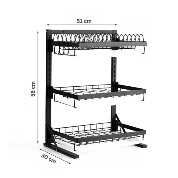 3-Tier Black Carbon Steel Dish Drying Rack
