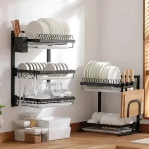 3-Tier Black Carbon Steel Dish Drying Rack