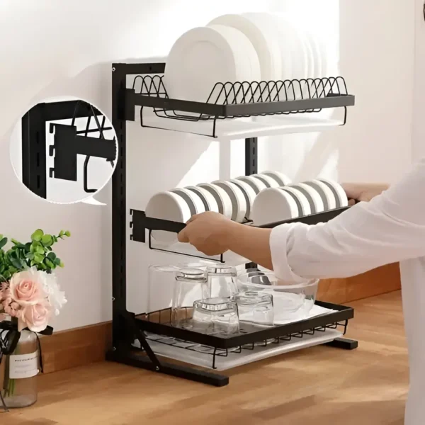 3-Tier Black Carbon Steel Dish Drying Rack