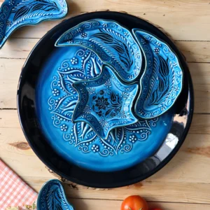 Original Turkish Hand-Painted 8pcs Meze Serving Set Blue