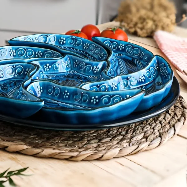 Original Turkish Hand-Painted 8pcs Meze Serving Set Blue