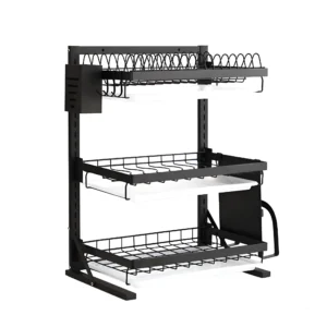 3-Tier Black Carbon Steel Dish Drying Rack