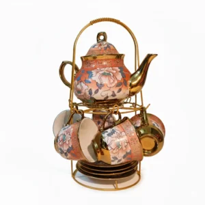 Vintage Ceramic Tea Set with Stand Pink
