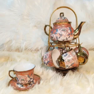 Vintage Ceramic Tea Set with Stand Pink