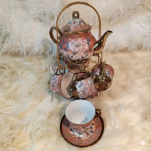 Vintage Ceramic Tea Set with Stand Pink