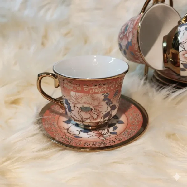 Vintage Ceramic Tea Set with Stand Pink