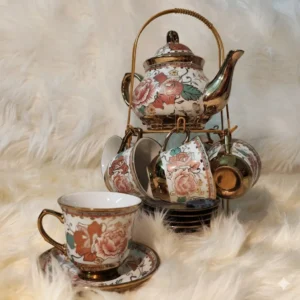 Vintage Ceramic Tea Set with Stand White