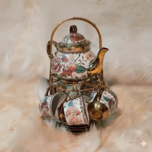 Vintage Ceramic Tea Set with Stand White