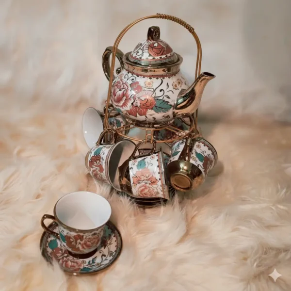 Vintage Ceramic Tea Set with Stand White