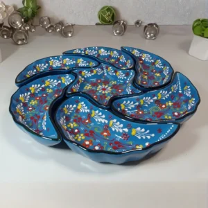 turkish hand painted ceramic dipping set – blue