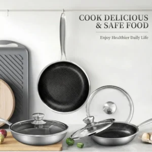 double sided honeycomb frypan with glass lid