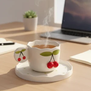 cherry designed cup & saucer