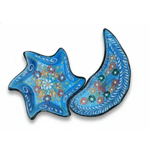 turkish hand painted ceramic dipping set – blue