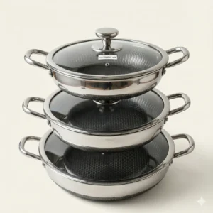 double sided honeycomb flat pan with glass lid