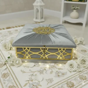 turquoise velvet quran box with tasbih