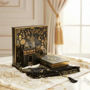black holy quran set with golden calligraphy