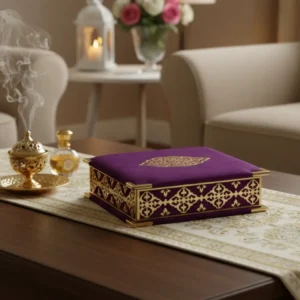 purple velvet quran box with tasbih