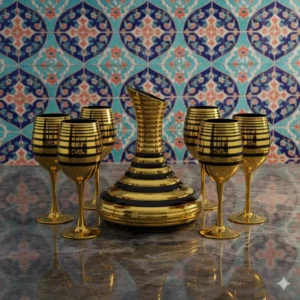 turkish designed 7 piece jug & glass set black stripe