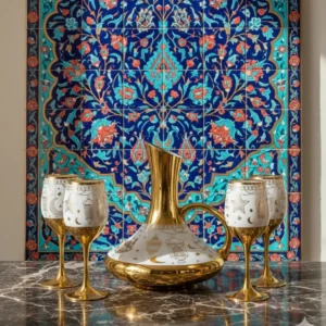 turkish designed 7 piece jug & glass set white