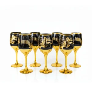 turkish designed 7 piece jug & glass set black flower