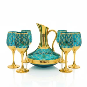 turkish designed 7 piece jug & glass set turquoise