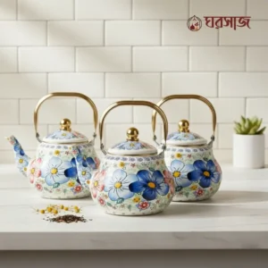 floral blue enamel kettle