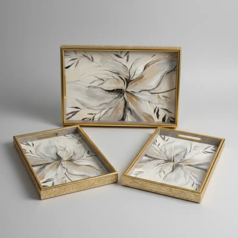 luxury 3 piece gold floral serving tray set luxury 3 piece gold floral serving tray set